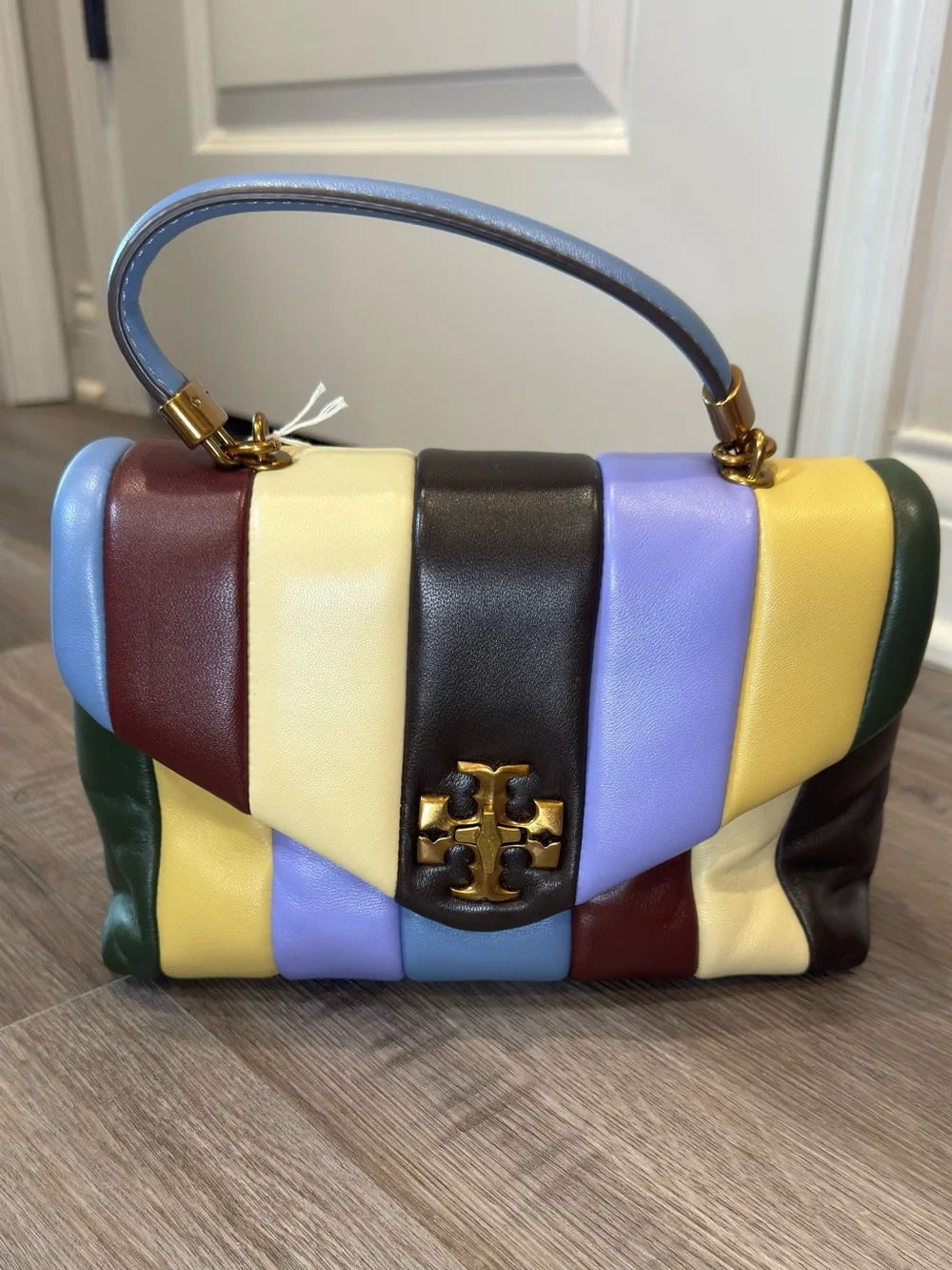 Tory Burch Kira Small Top Handle Quilted Logo Multi Leather Satchel Handbag